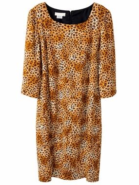 Maggy London 100% Silk Leopard Sheath Dress 18 Midi Classic Animal Print